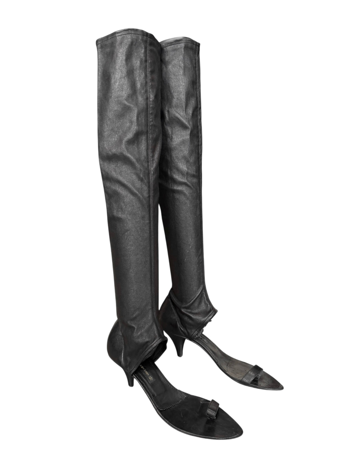 PLEIN SUD 2000s BLACK LEATHER OPEN BOOTS