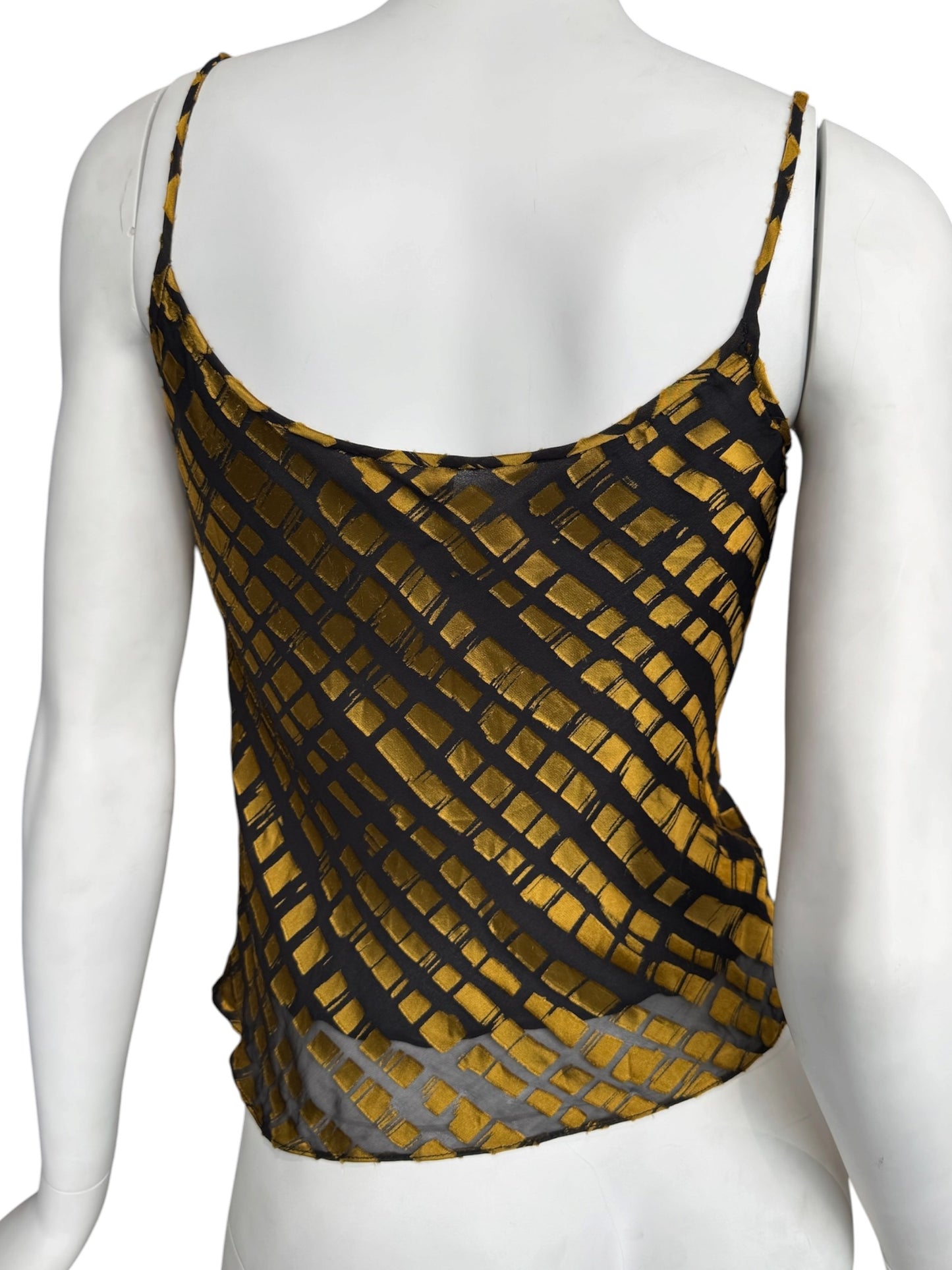 PLEIN SUD SUN 1990s BLACK & GOLD SILK TANK TOP