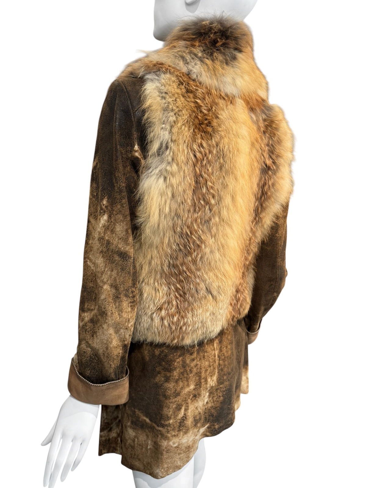 PLEIN SUD JEANIUS FW2011 BROWN LEATHER & FUR 2P. COAT