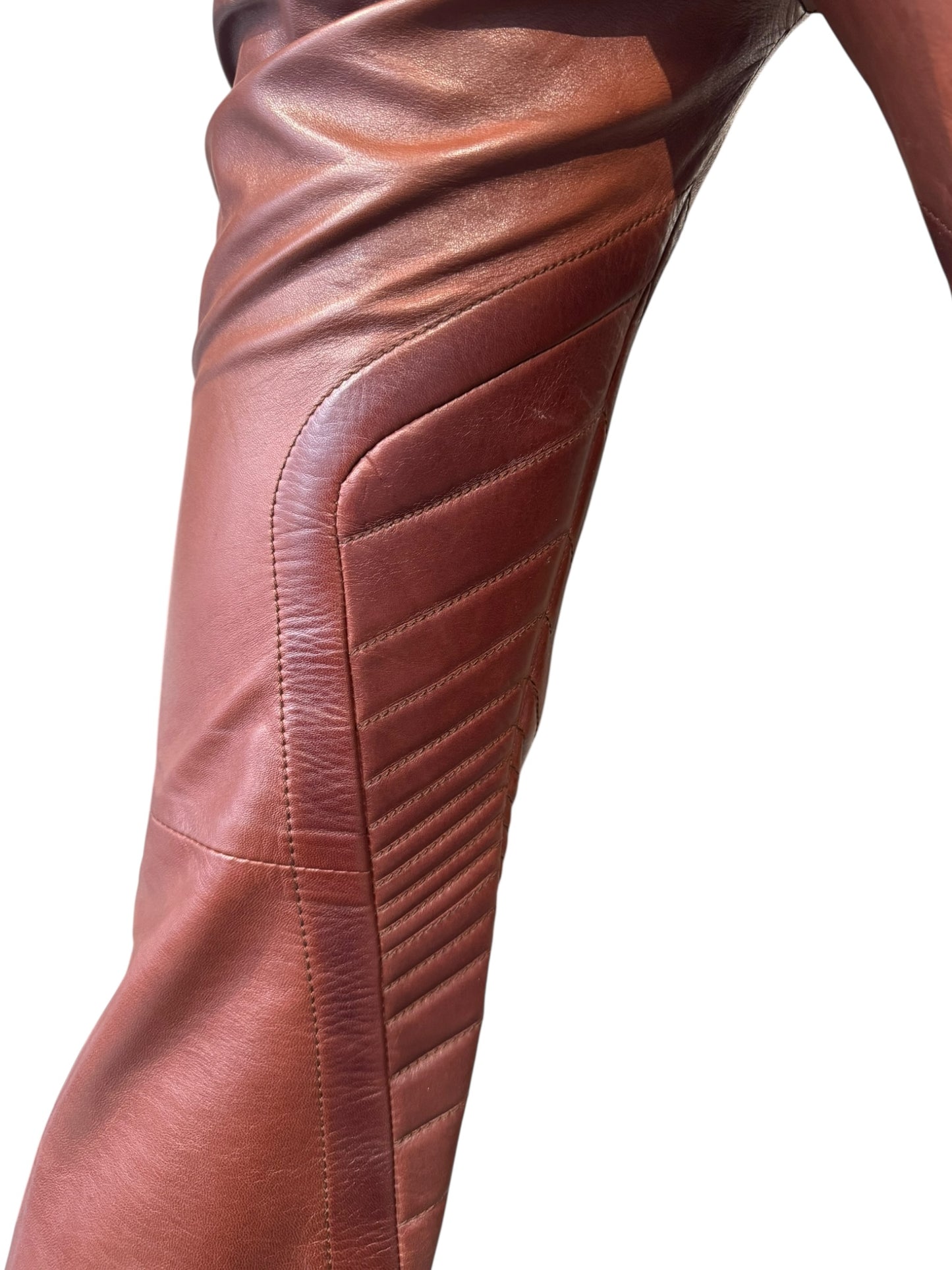 GUCCI FW2007 BY FRIDA GIANNINI. BROWN LEATHER BIKER PANTS