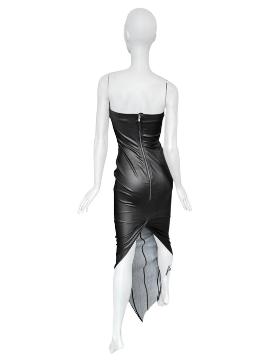RICK OWENS SS2024 «LIDO» BLACK COATED DENIM BUSTIER MAXI DRESS