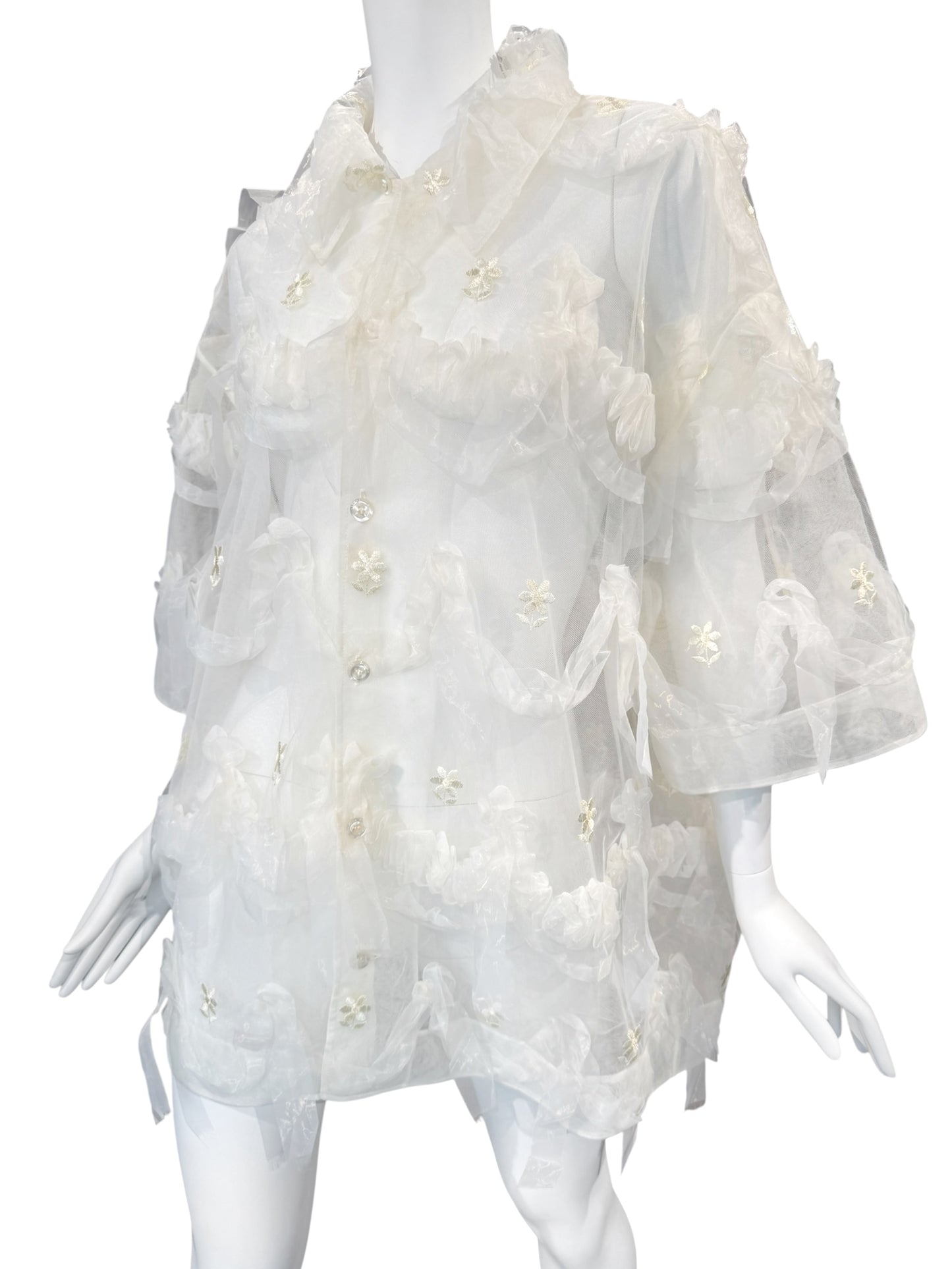 SIMONE ROCHA SS2024 OFF-WHITE TULLE EMBELLISHED OVERSIZE SHIRT