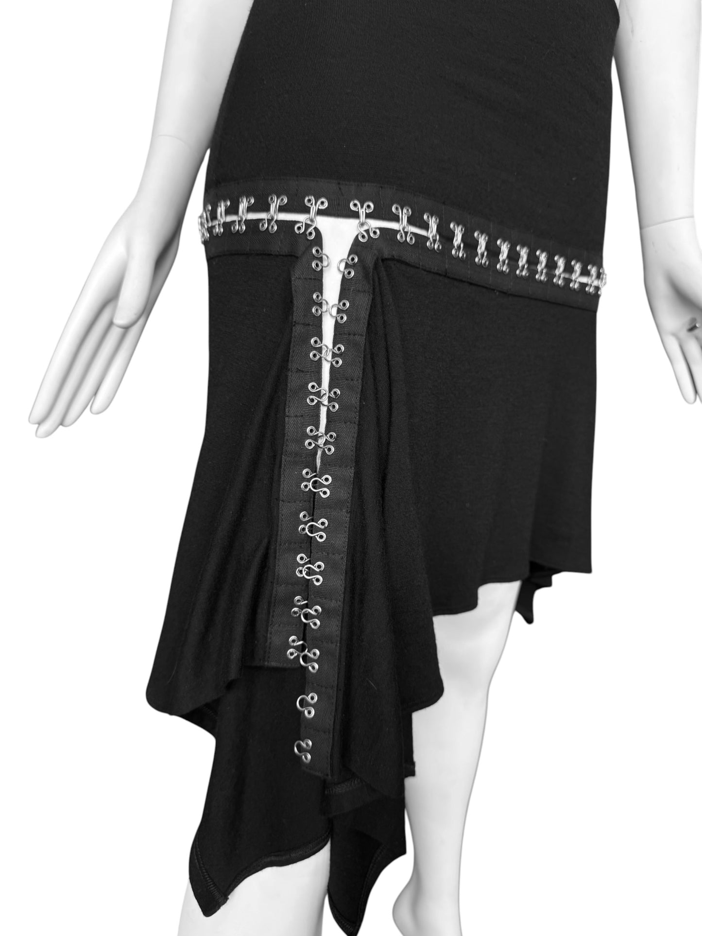 PLEIN SUD JEANS FW2003 BLACK HOOK & EYE MIDI SKIRT