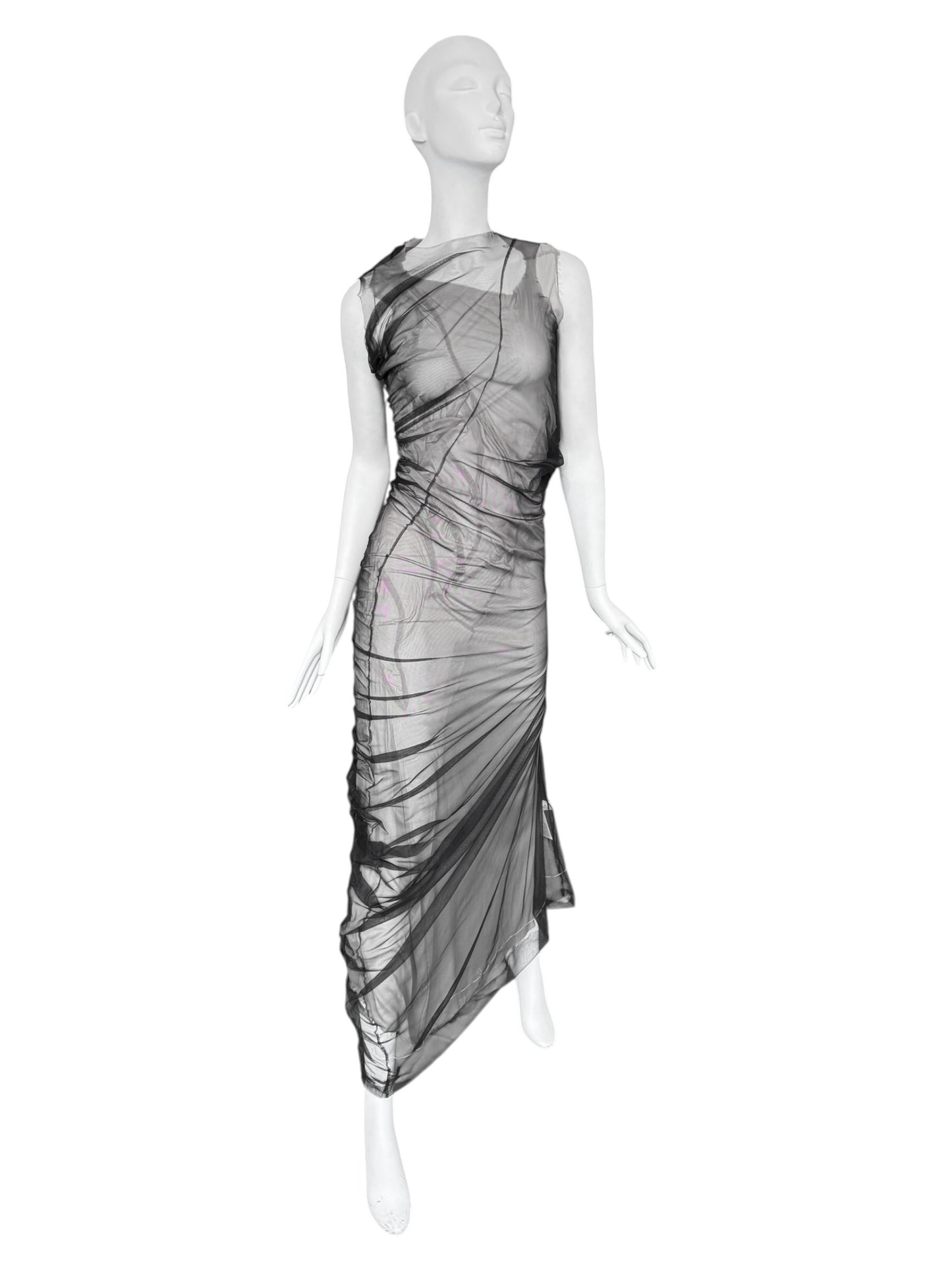 MAISON MARGIELA SS2021 BY JOHN GALLIANO BLACK & WHITE LAYERED DRAPÉ MAXI DRESS