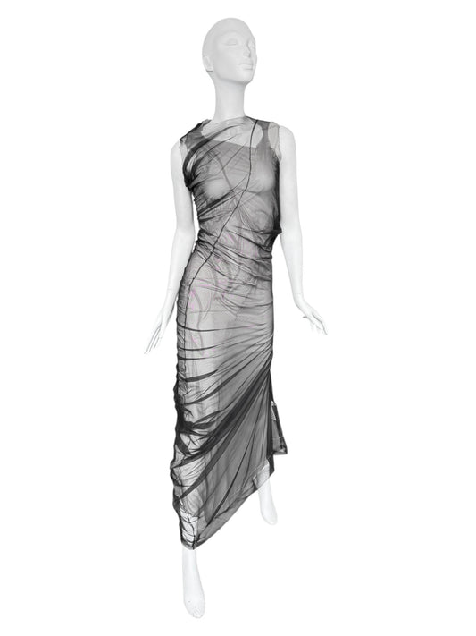 MAISON MARGIELA SS2021 BY JOHN GALLIANO BLACK & WHITE LAYERED DRAPÉ MAXI DRESS