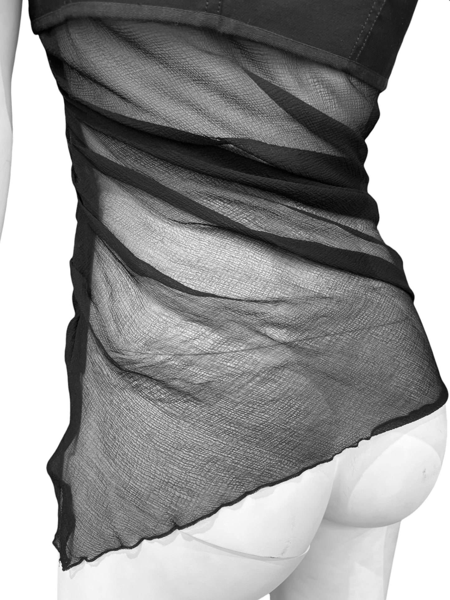 ALEXANDER MCQUEEN SS2005 «IT’S ONLY A GAME» BLACK SILK DRAPED CORSET TOP