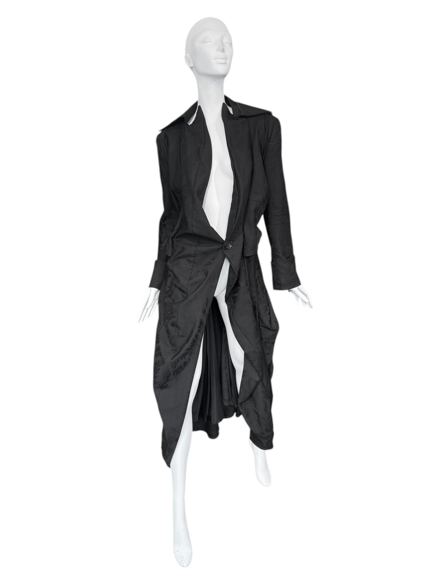 JUNYA WATANABE SS2007 BLACK WOOL JACQUARD VICTORIAN-INSPIRED COAT