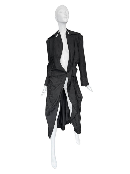 JUNYA WATANABE SS2007 BLACK WOOL JACQUARD VICTORIAN-INSPIRED COAT