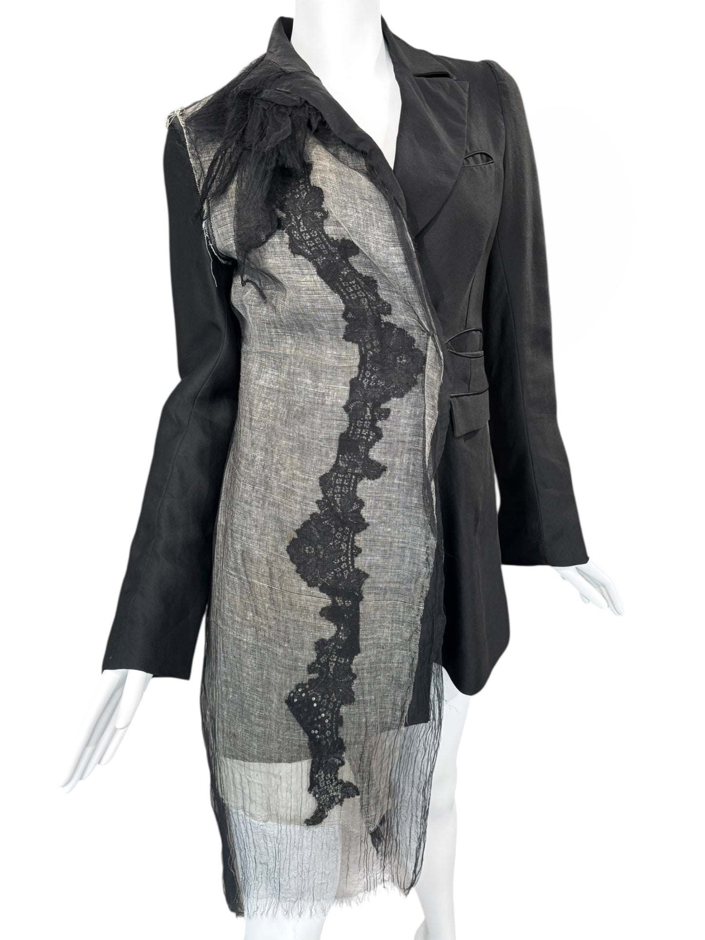 MARC LE BIHAN 1994 BLACK ASYMMETRICAL EMBELLISHED BLAZER