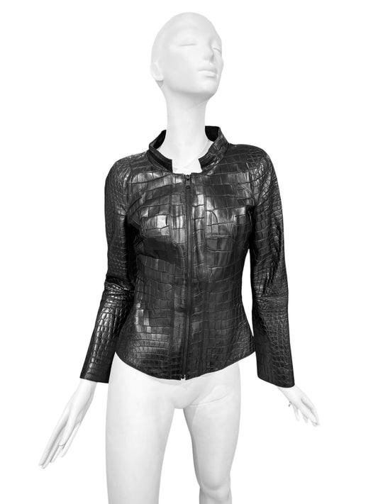 JITROIS 2000s BLACK CROCODILE LEATHER JACKET