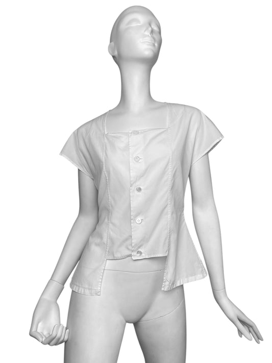 YOHJI YAMAMOTO 1980s WHITE SQUARE NECK & CAP SLEEVES SHIRT