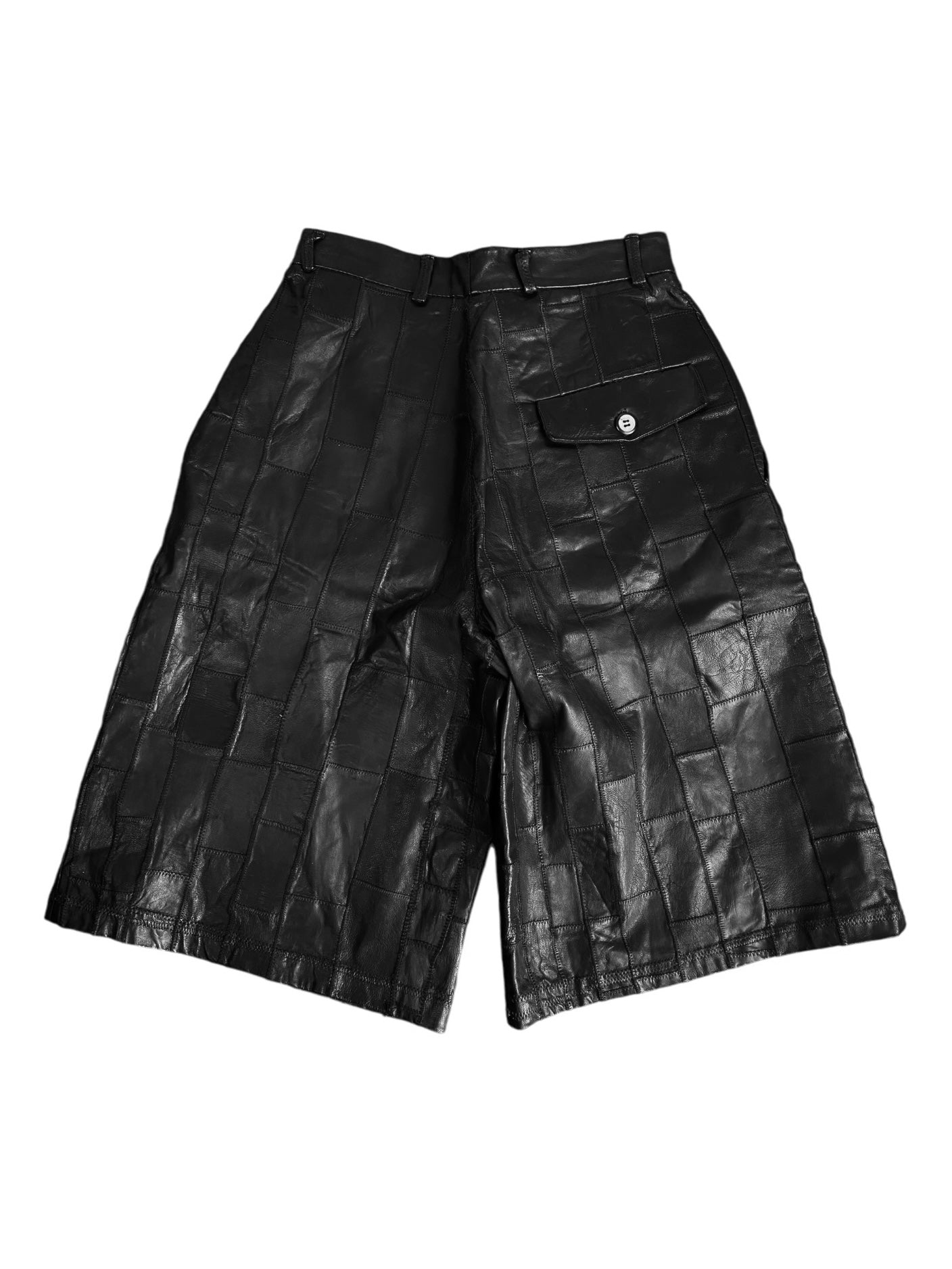 1990s BLACK LEATHER PATCHWORK SHORTS