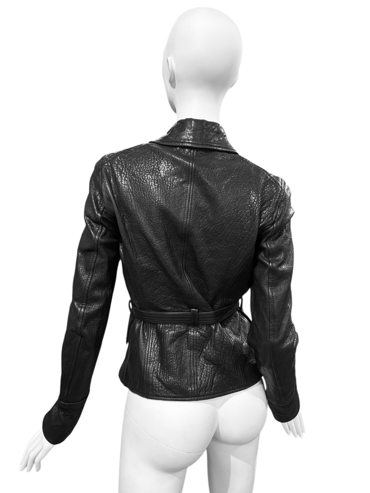 PLEIN SUD 2000s BLACK LEATHER ASYMMETRICAL JACKET