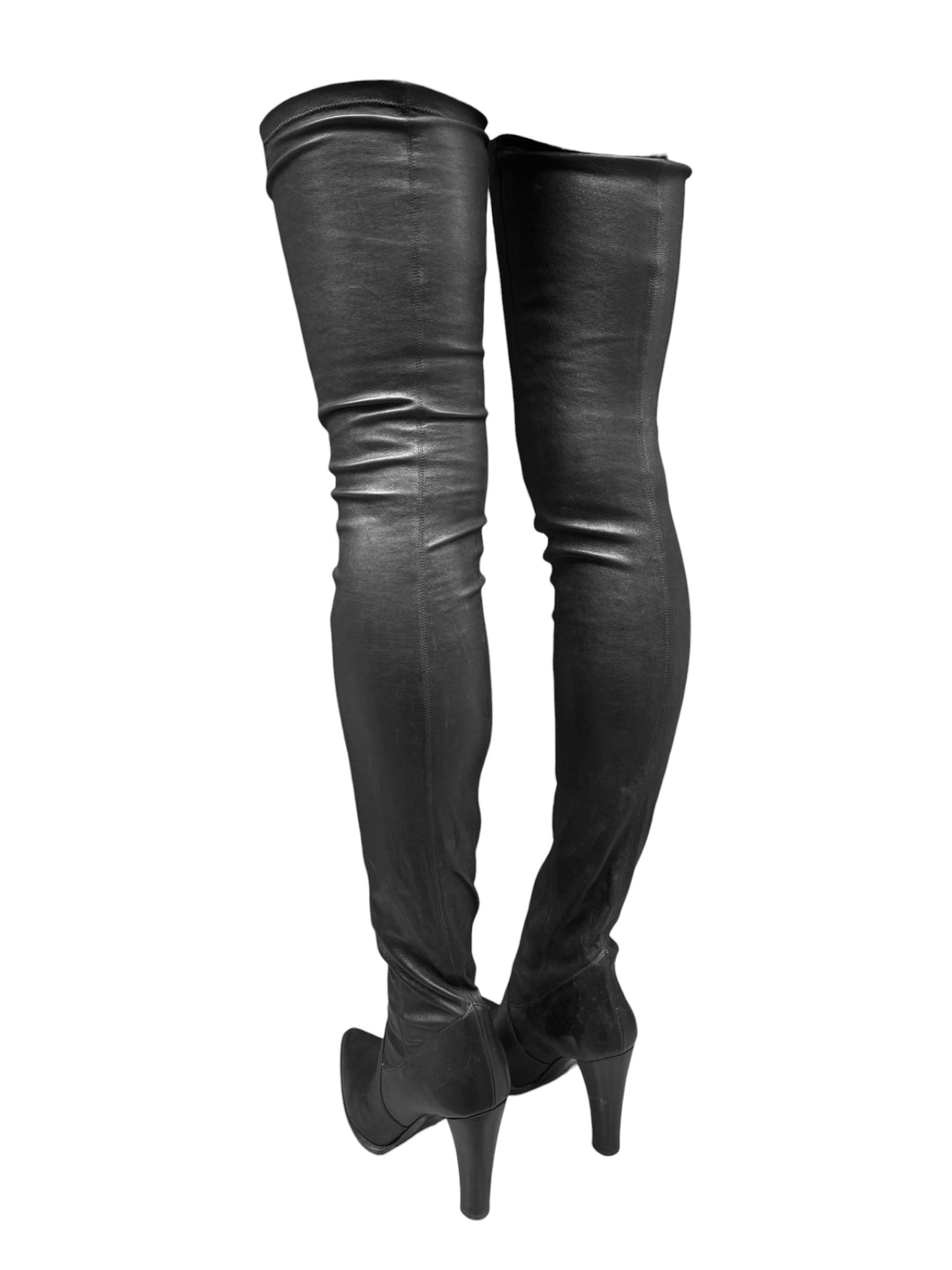 PLEIN SUD FW2003 BLACK LEATHER THIGH-HIGH BOOTS