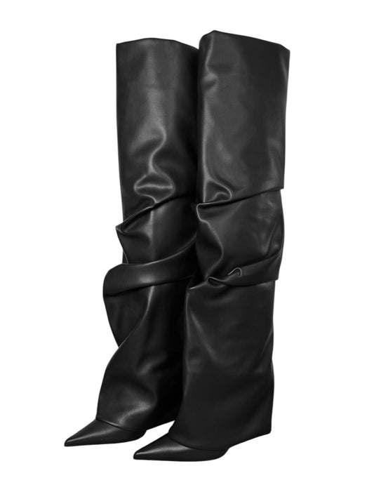 ALEXANDER VAUTHIER 2020s BLACK DRAPED THIGH-HIGH BOOTS