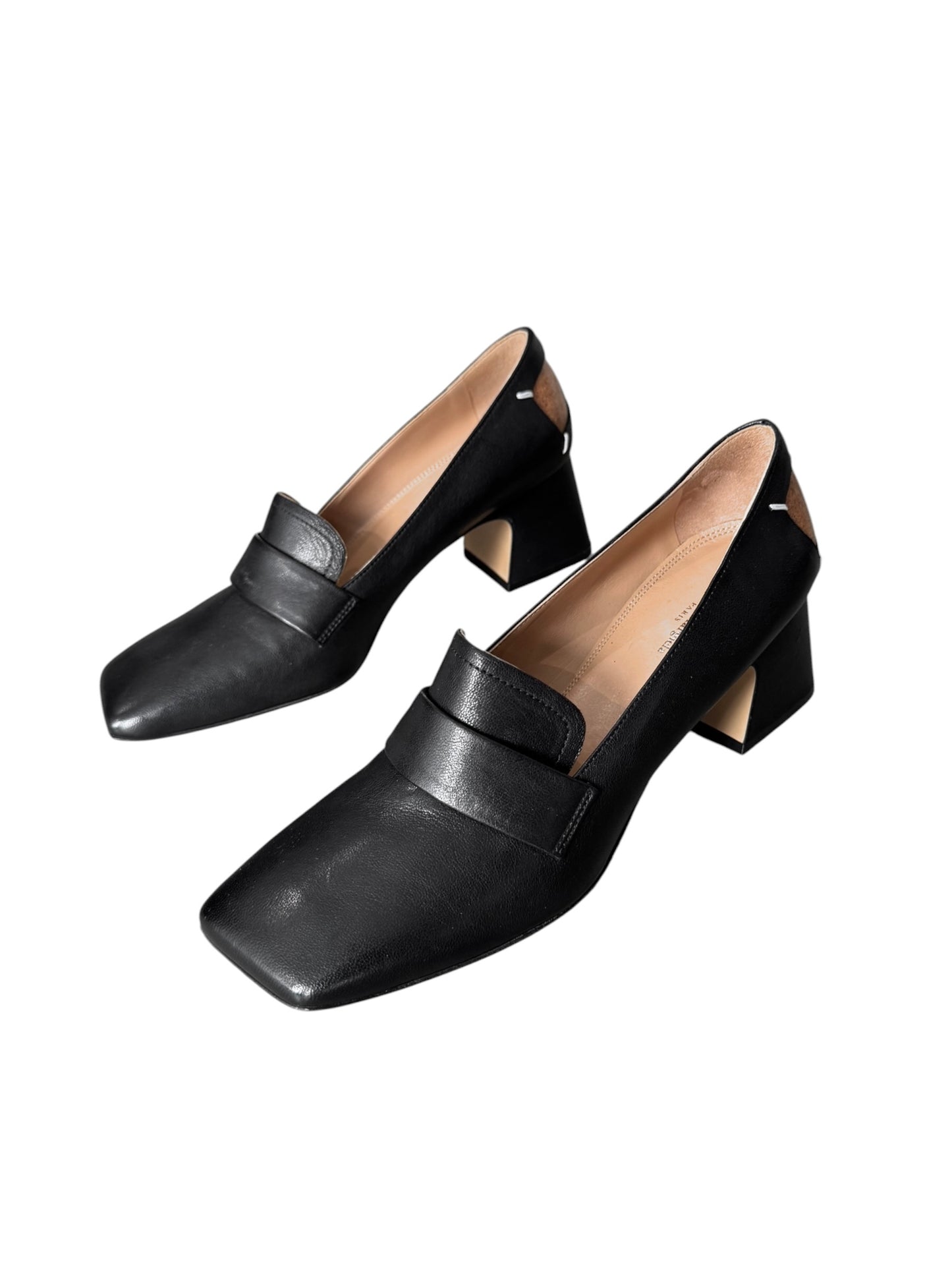 MAISON MARGIELA 2020s BLACK LEATHER 4 STITCHES LOAFERS HEELS