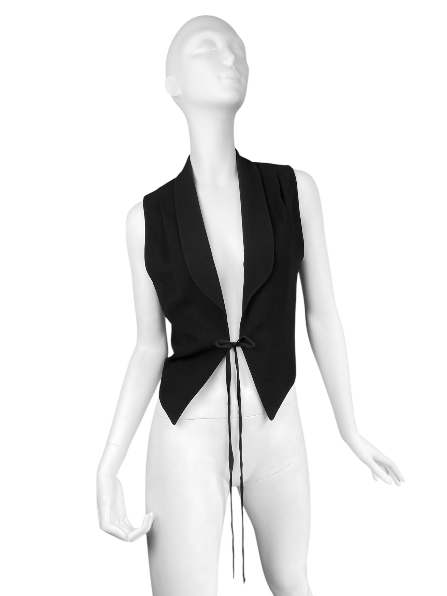 ANN DEMEULEMEESTER 1990s BLACK WOOL TIE CLOSURE WAISTCOAT