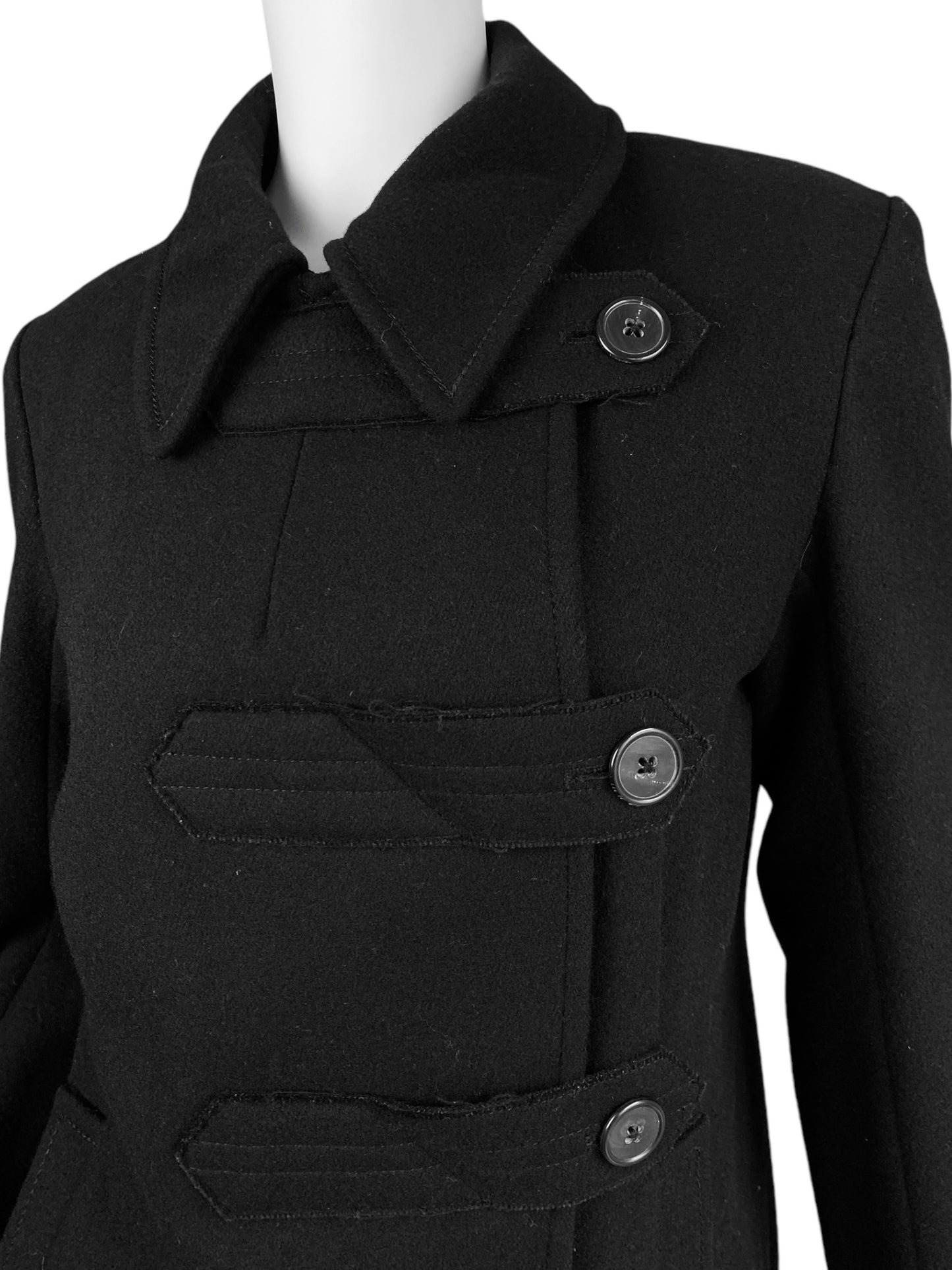 JIL SANDER FW2005 BLACK WOOL ASYMMETRICAL PEACOAT