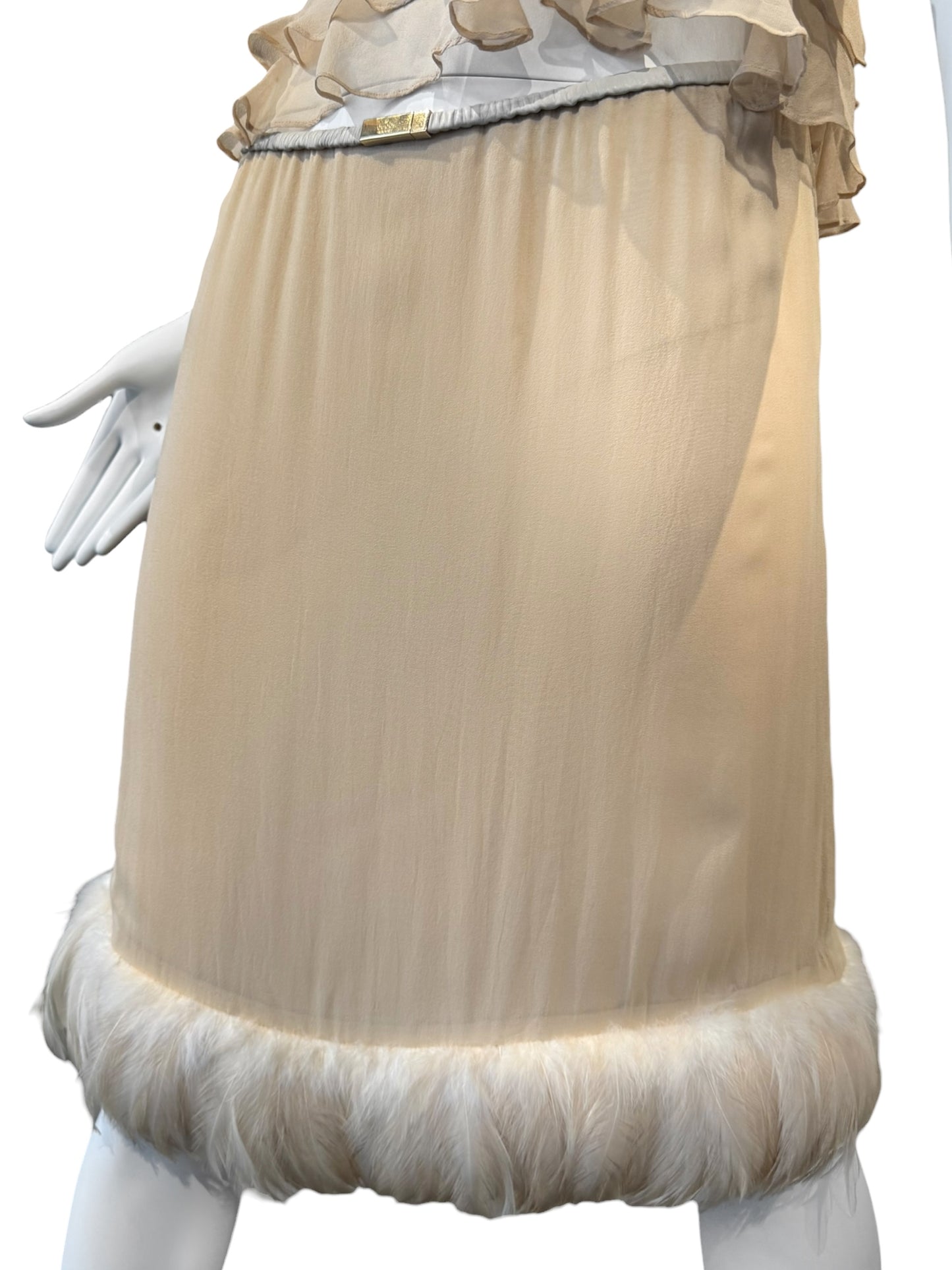 GUCCI SS1999 BY TOM FORD BEIGE SILK FEATHERS TRIM 2P. SET