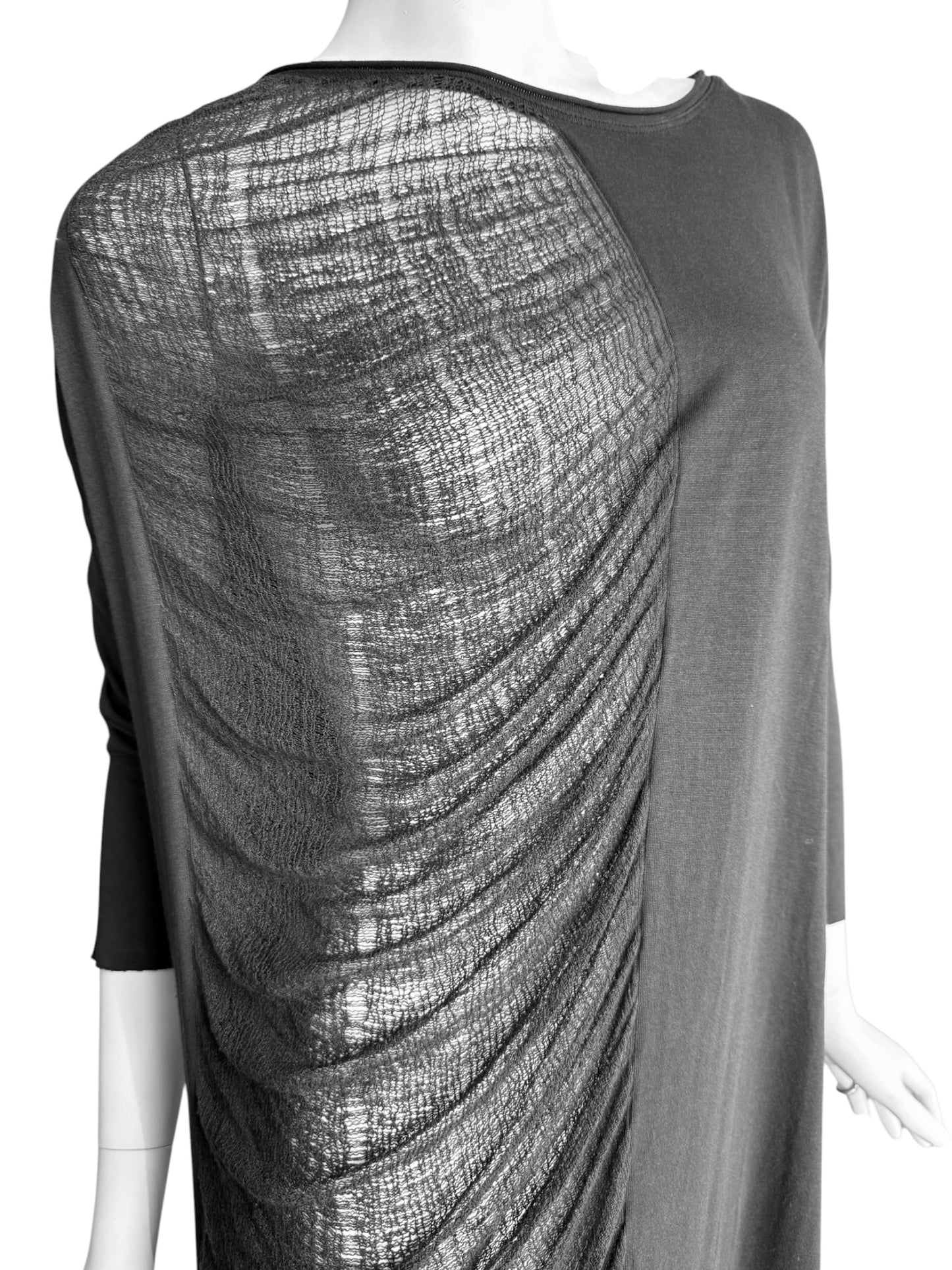 RAQUEL ALLEGRA 2010s GREY ASYMMETRICAL DISTRESS MIDI DRESS