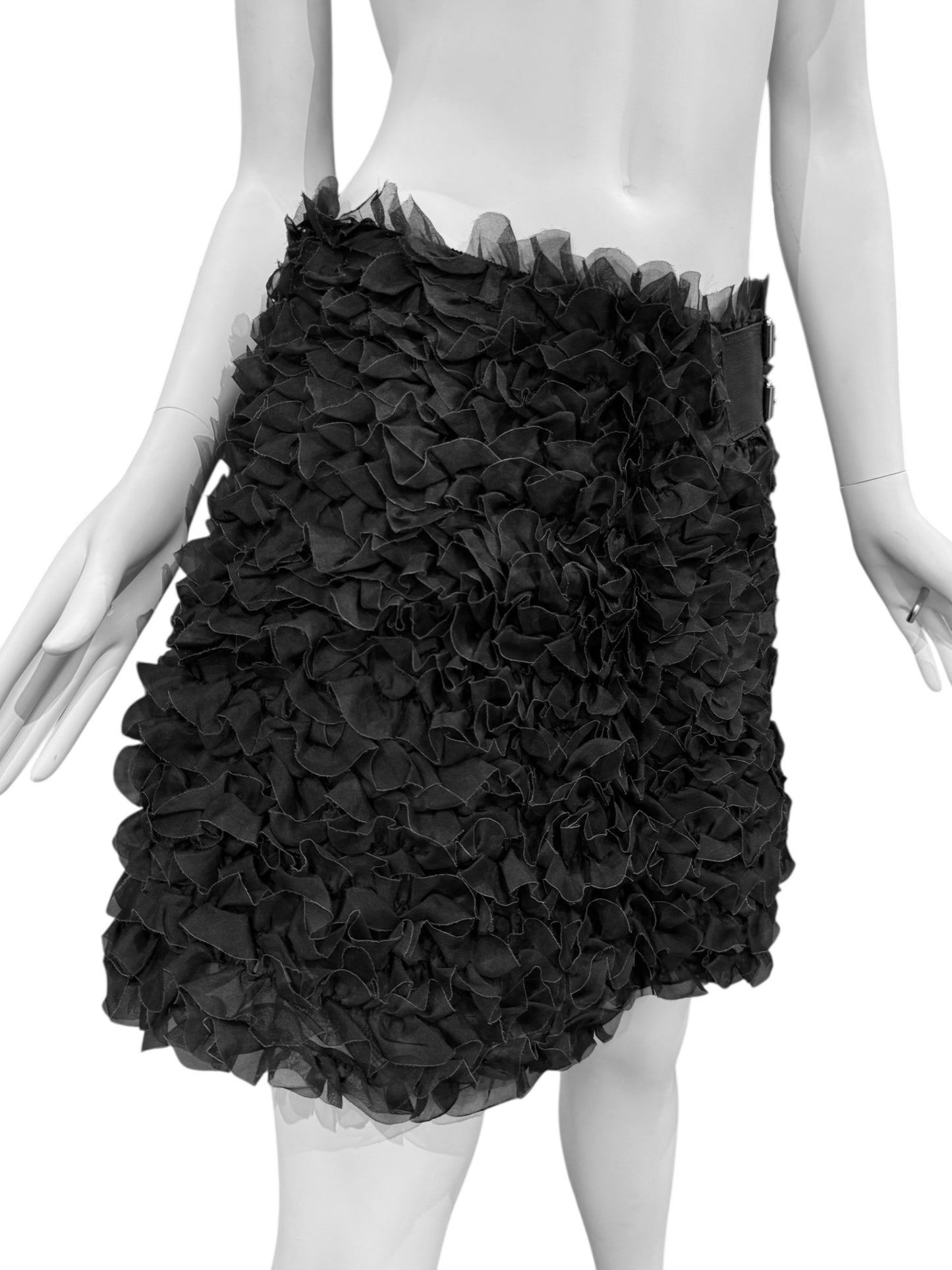 EMPORIO ARMANI SS2008 BLACK SILK RUFFLES MINI SKIRT