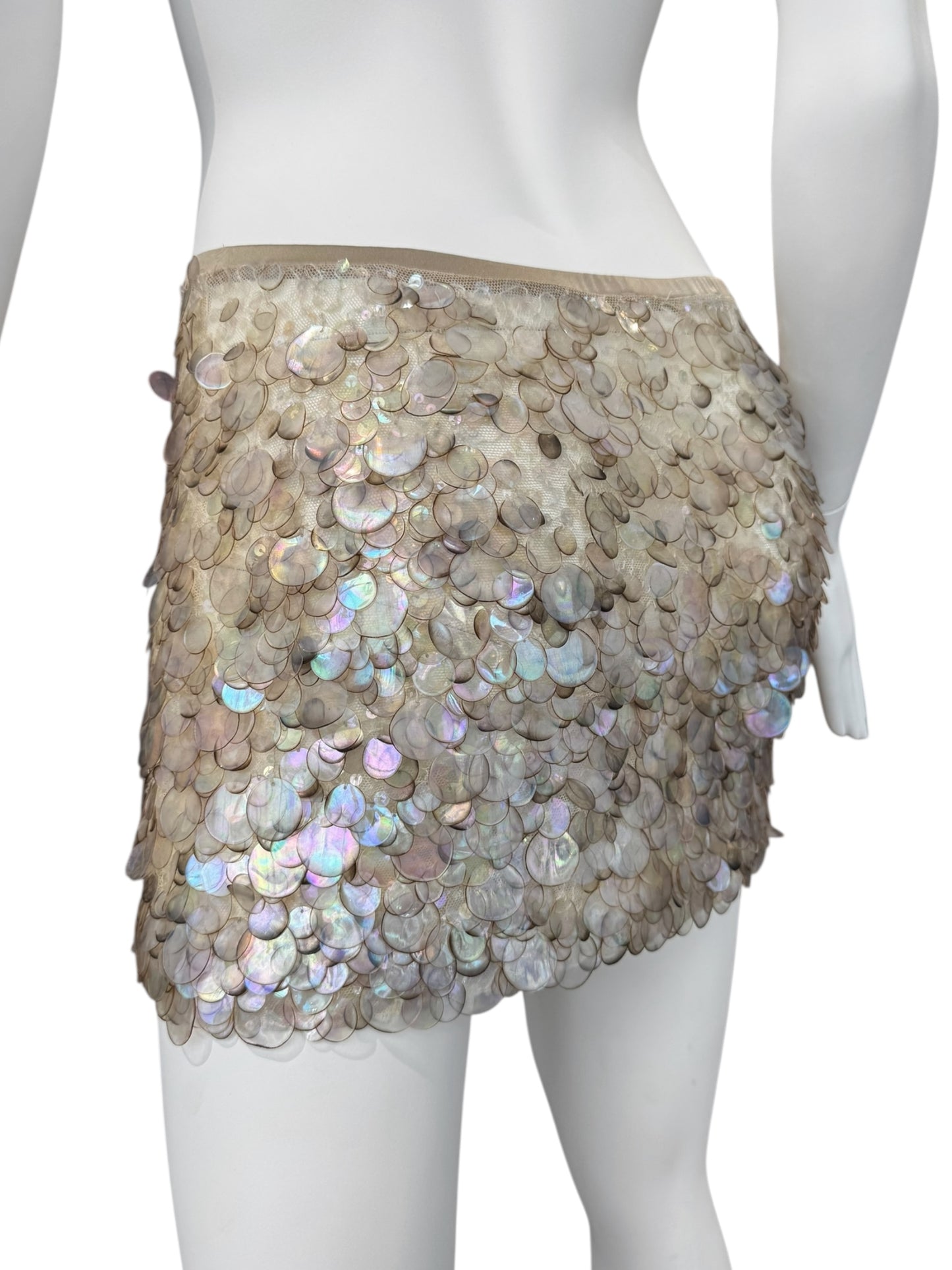PLEIN SUD SS2004 MOTHER PEARL SEQUINS MINI SKIRT