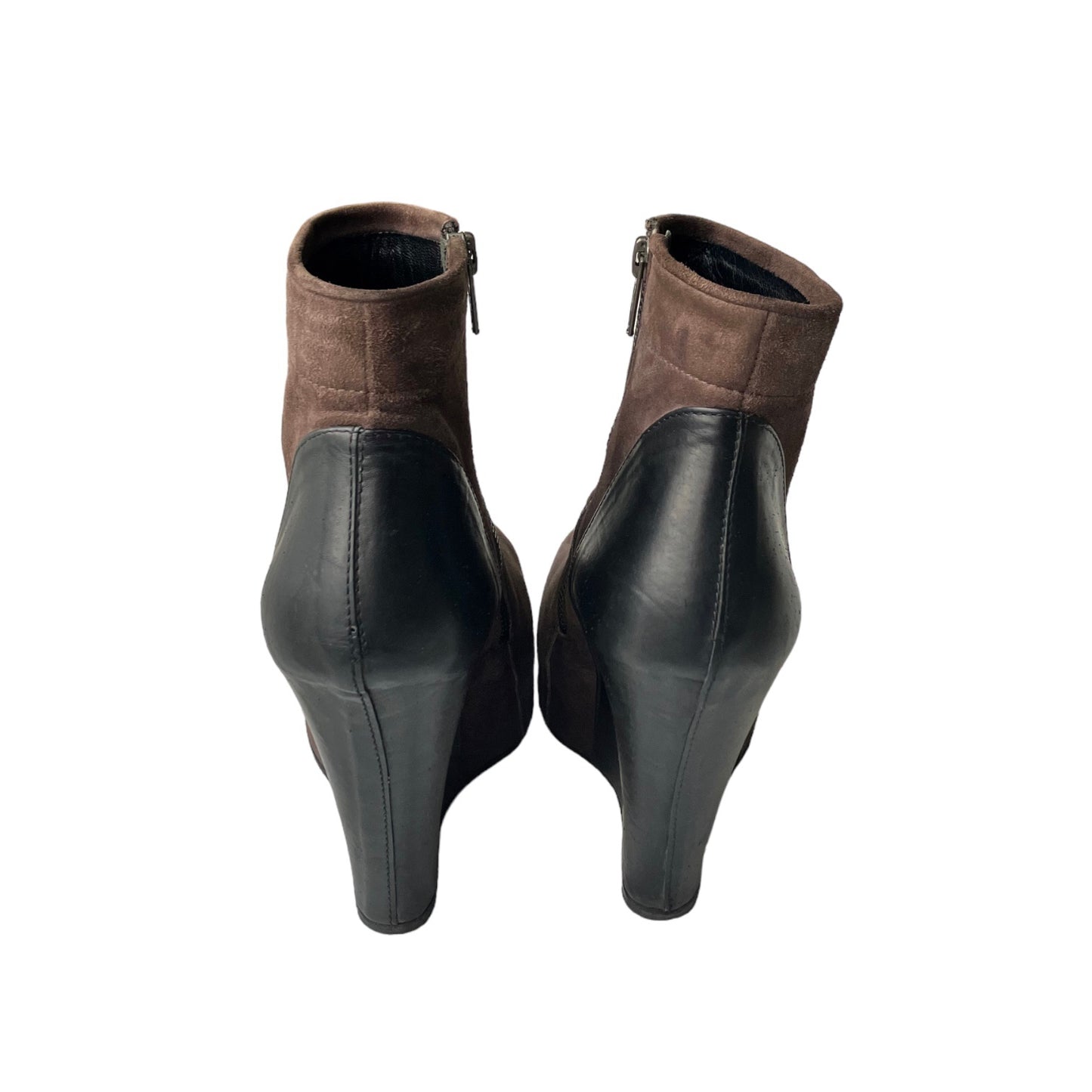 ANN DEMEULEMEESTER SS2011 BLACK & BROWN LEATHER WEDGE ANKLE BOOTS