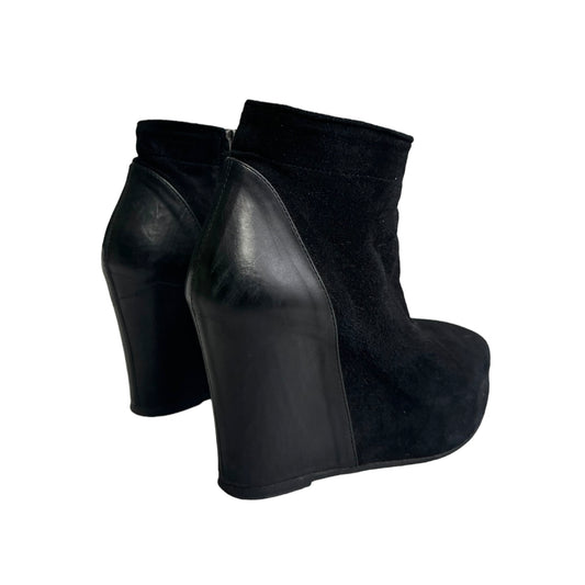 ANN DEMEULEMEESTER SS2011 BLACK LEATHER WEDGE ANKLE BOOTS