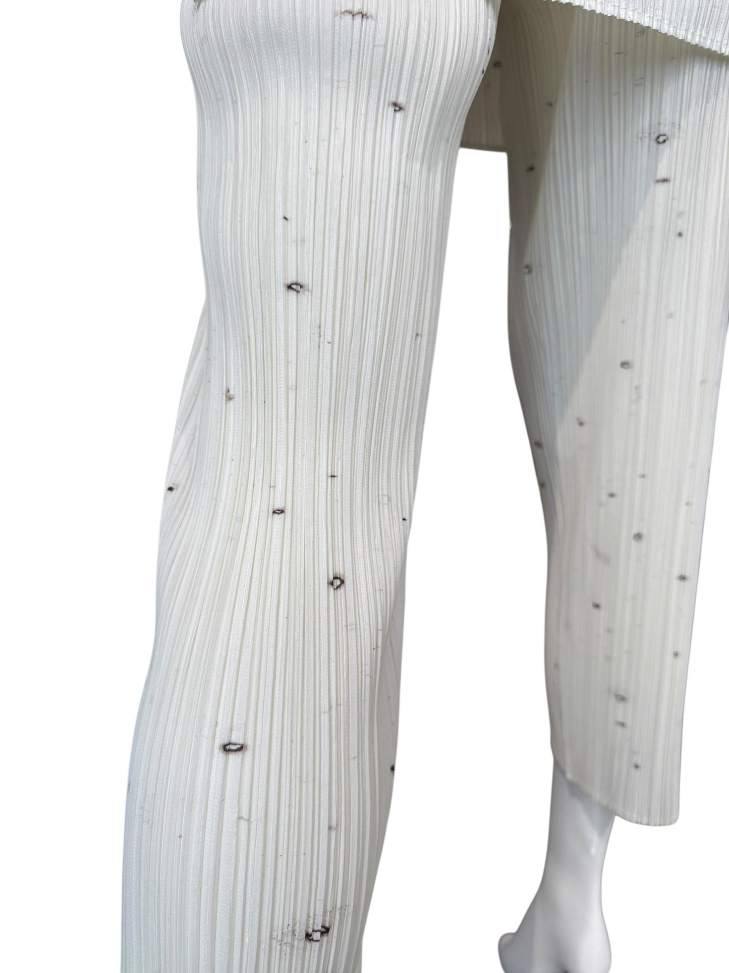 PLEATS PLEASE ISSEY MIYAKE 1998 X CAI GUO-QIANG GUNPOWDER PRINT PLEATED 3P. SET (TOP, PANTS & TUNIC)