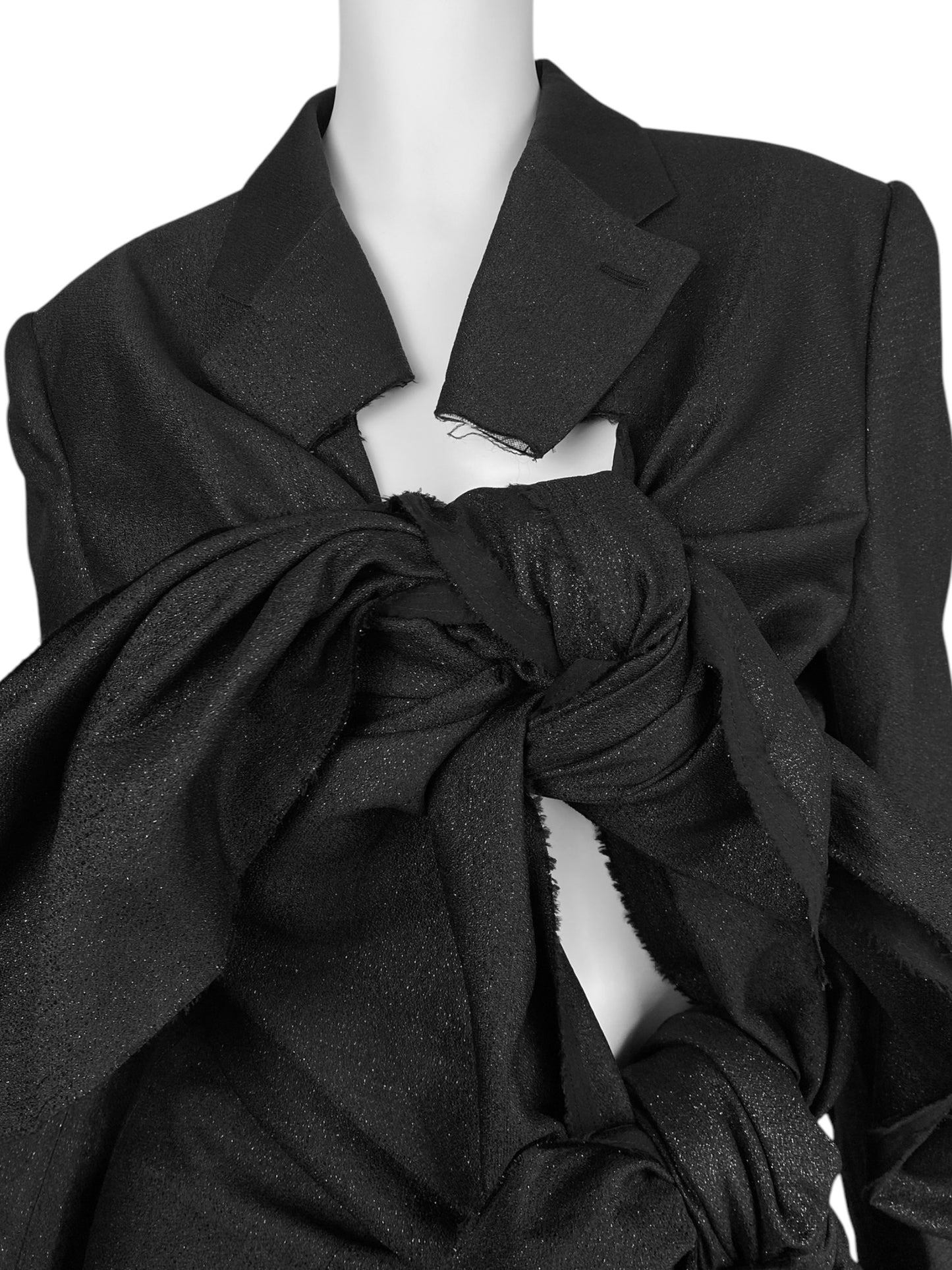 COMME DES GARÇONS SS2019 BLACK DECONSTRUCTED KNOTTED BLAZER