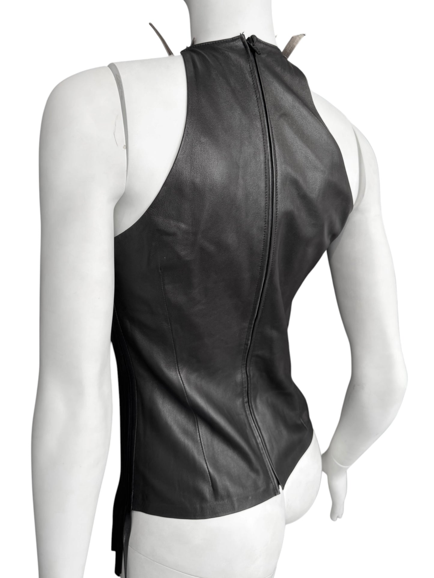 JITROIS 2000s BROWN LEATHER STRIP TANK TOP