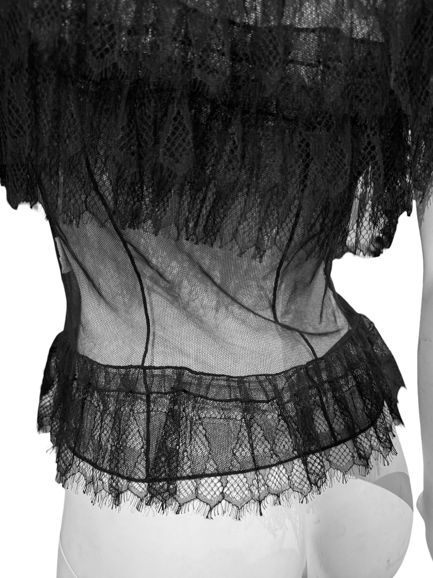 ALAÏA SS2016 BLACK TULLE & LACE SHEER TOP