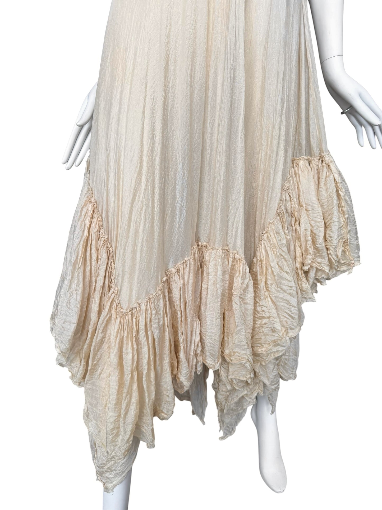 MARC LE BIHAN 2020s BEIGE SILK RUFFLES HEM MAXI DRESS
