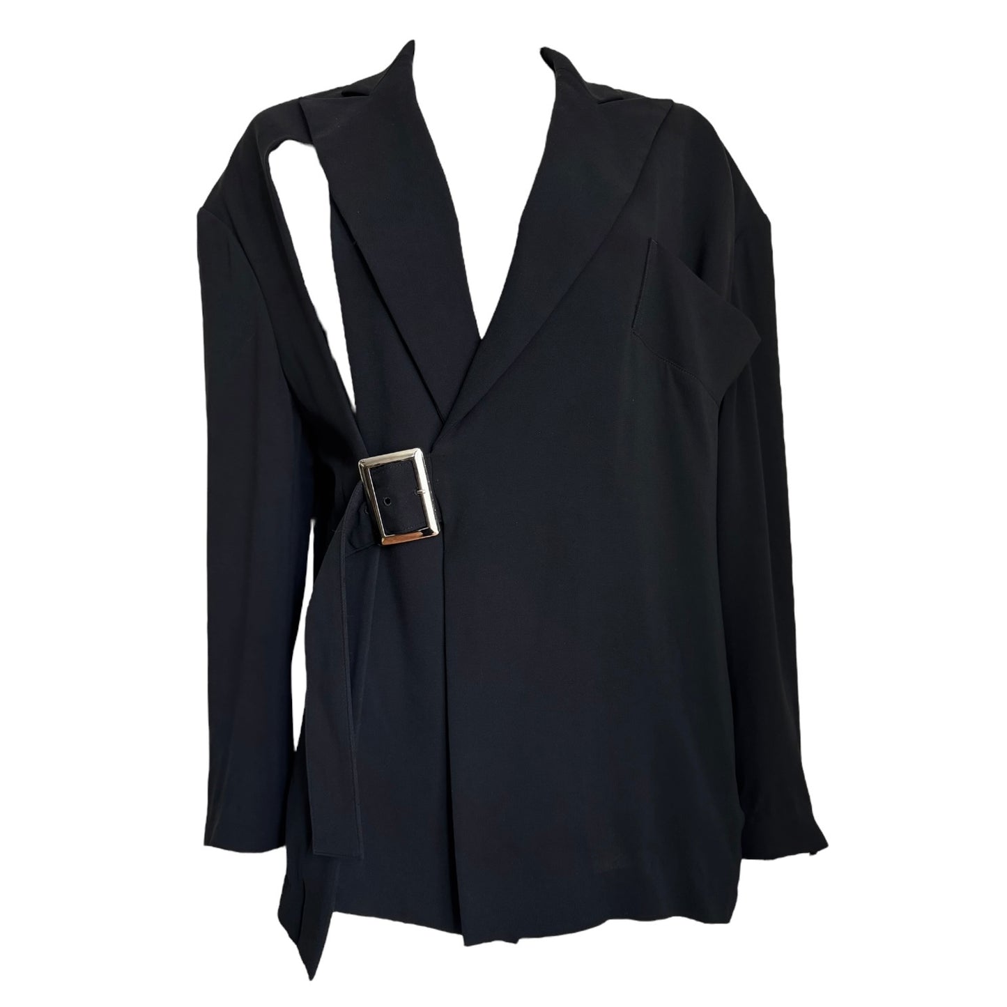 YOHJI YAMAMOTO SS2012 BLACK SILK CUT OUT BUCKLE BLAZER