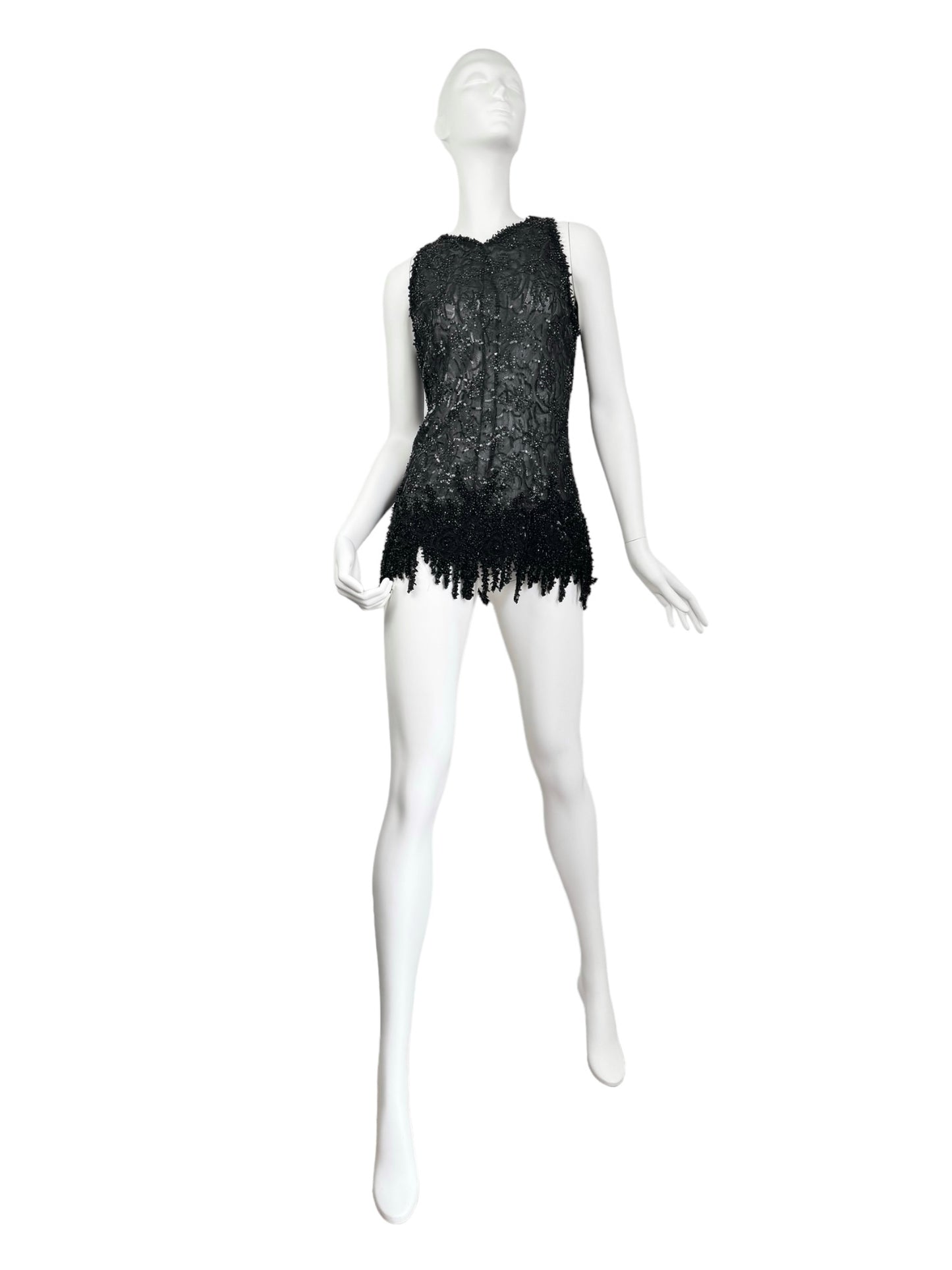 VALENTINO 1990s BLACK SILK TULLE BEADED MINI DRESS