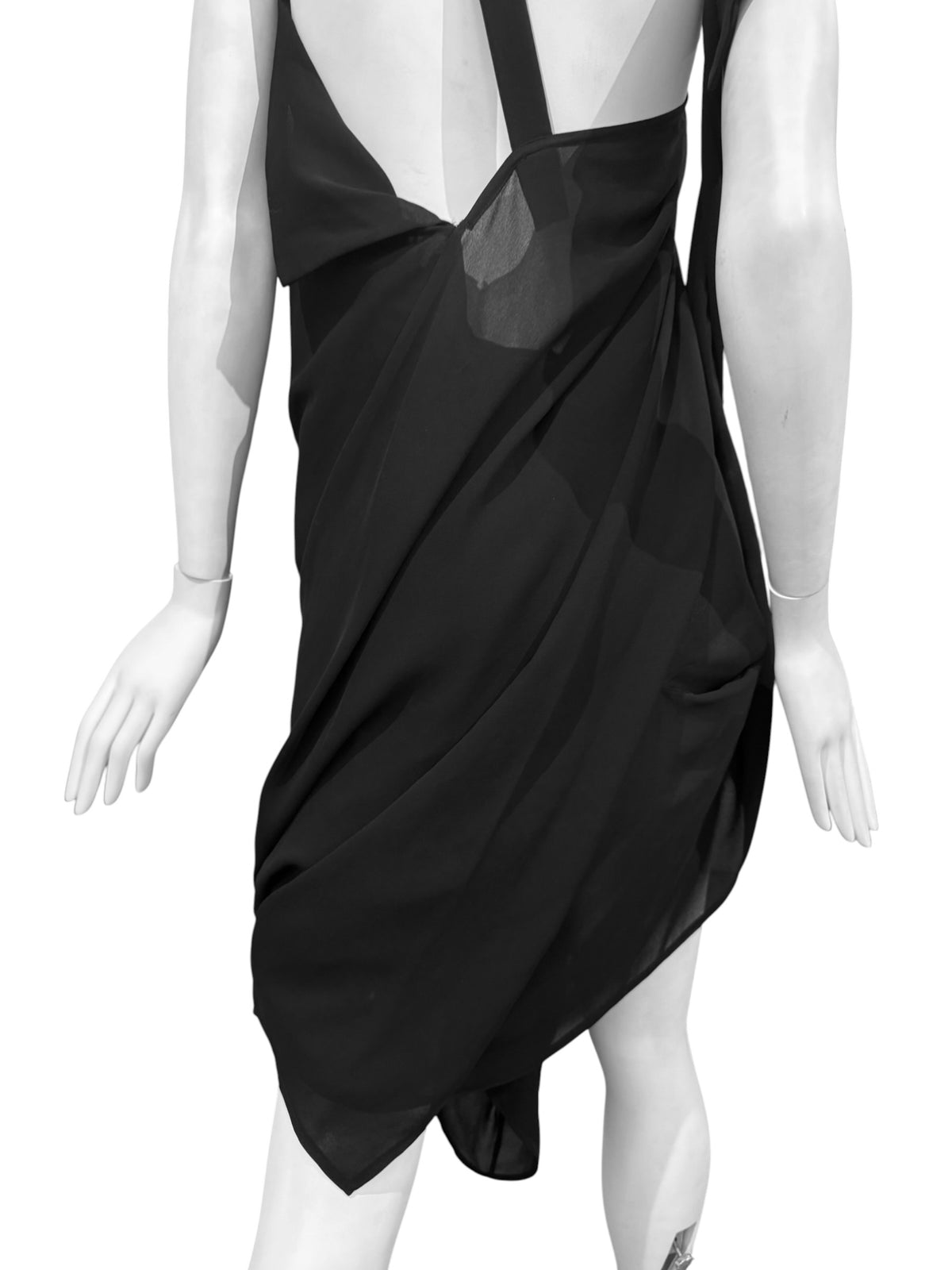 JUNYA WATANABE FW2009 BLACK SHEER ASYMMETRICAL DRAPED MIDI DRESS