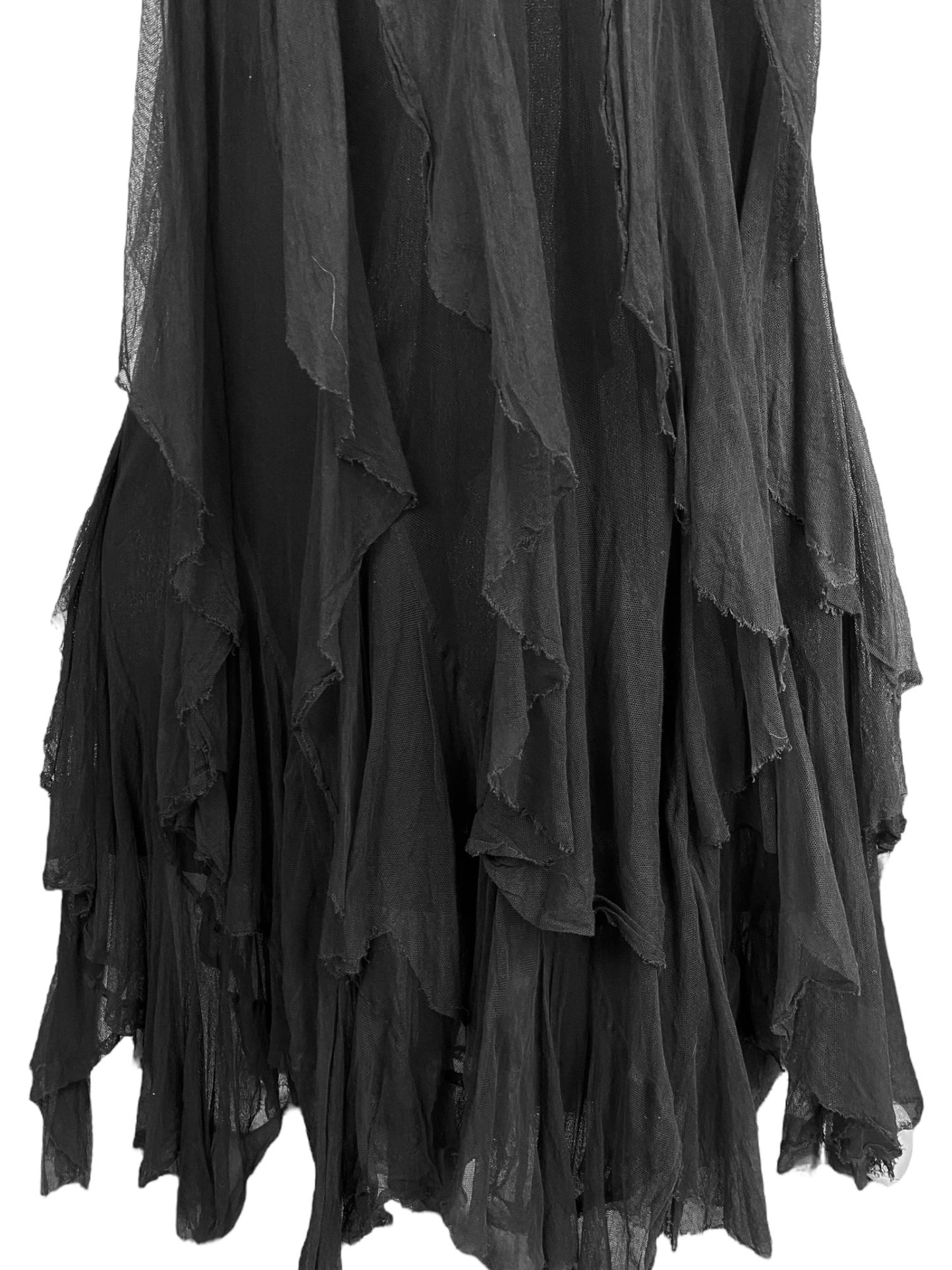 PLEIN SUD SS2000 BLACK TULLE CASCADING RUFFLES MAXI SKIRT