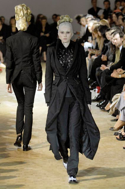 JUNYA WATANABE SS2007 BLACK WOOL JACQUARD VICTORIAN-INSPIRED COAT