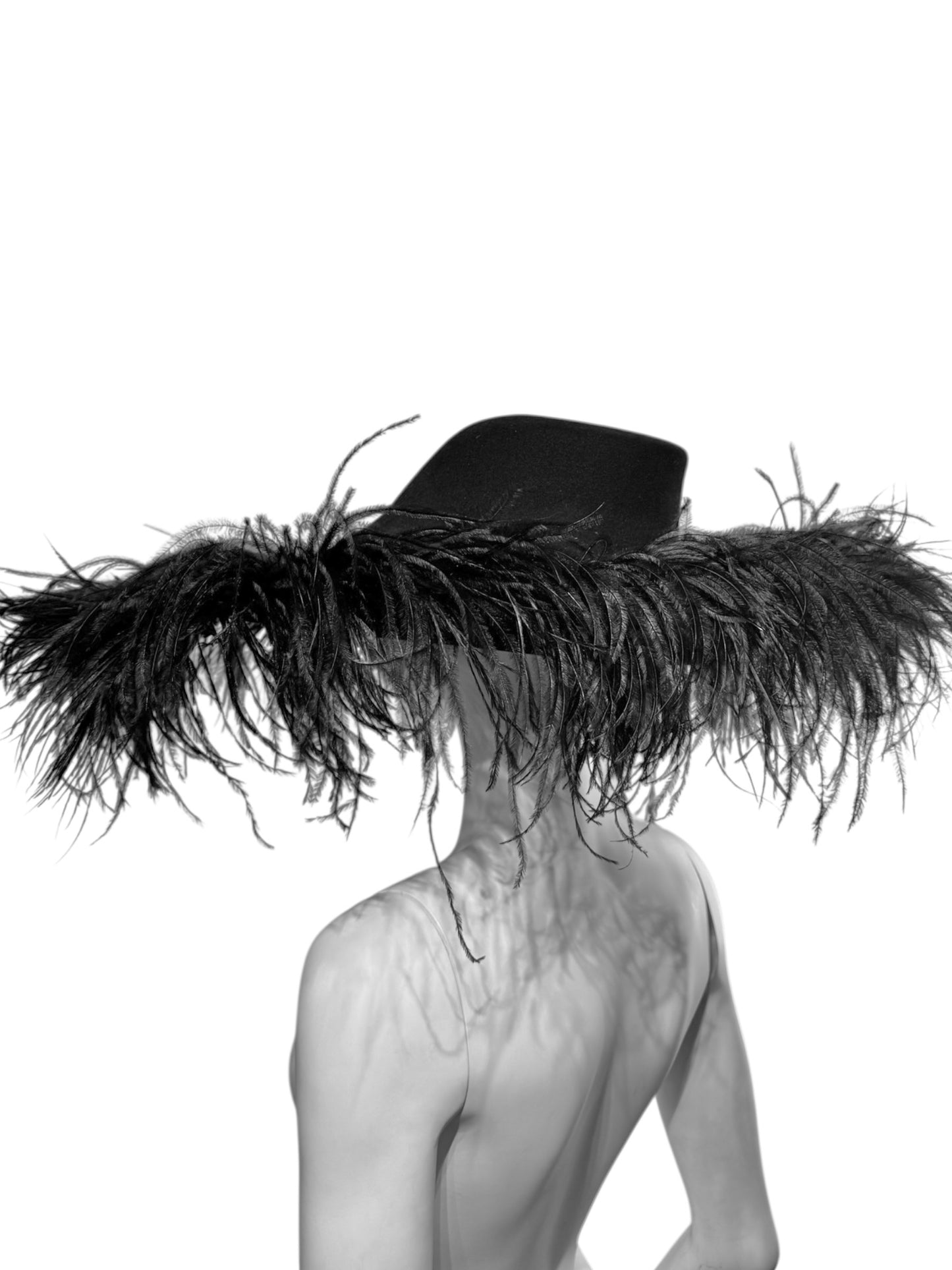 LANVIN FW2014 BY ALBER ELBAZ BLACK OSTRICH FEATHERS MAXI HAT
