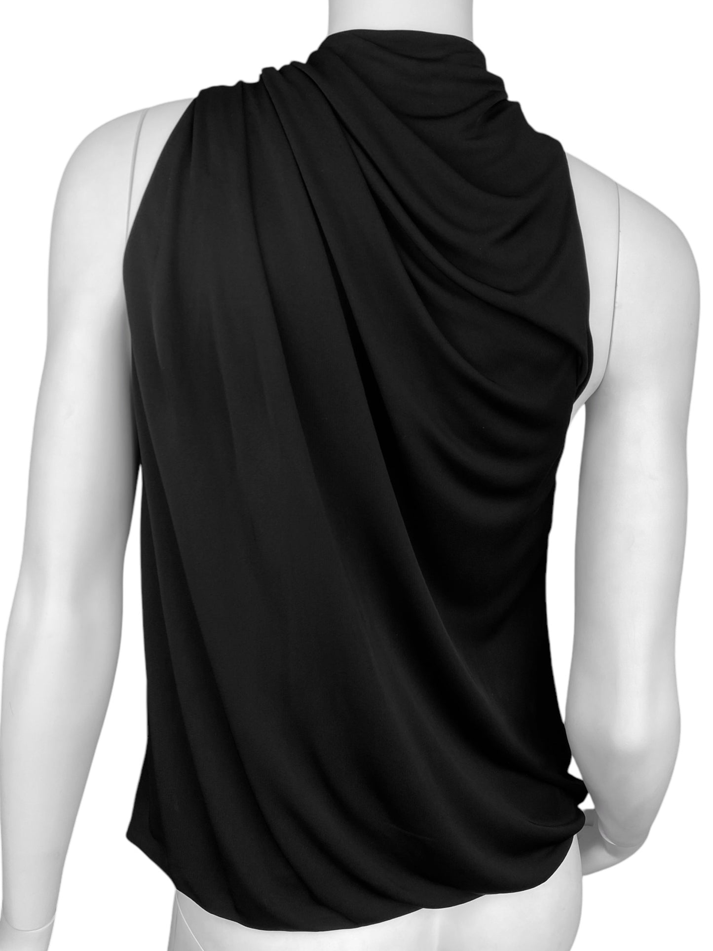 GUCCI FW2007 BY FRIDA GIANNINI BLACK ASYMMETRICAL DRAPED KNOT TANK TOP