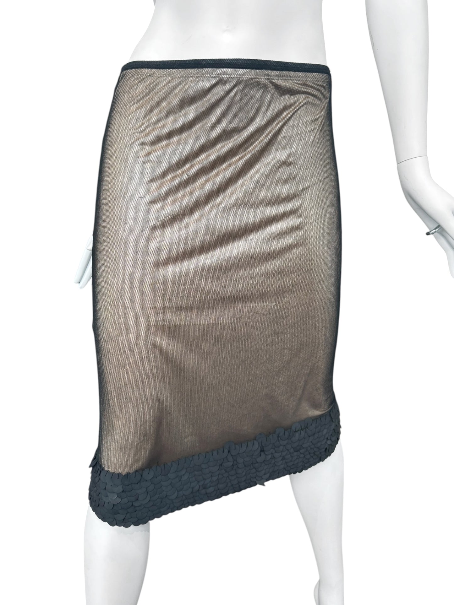 PLEIN SUD SS1999 BLACK TULLE EMBELLISHED HEM MIDI SKIRT