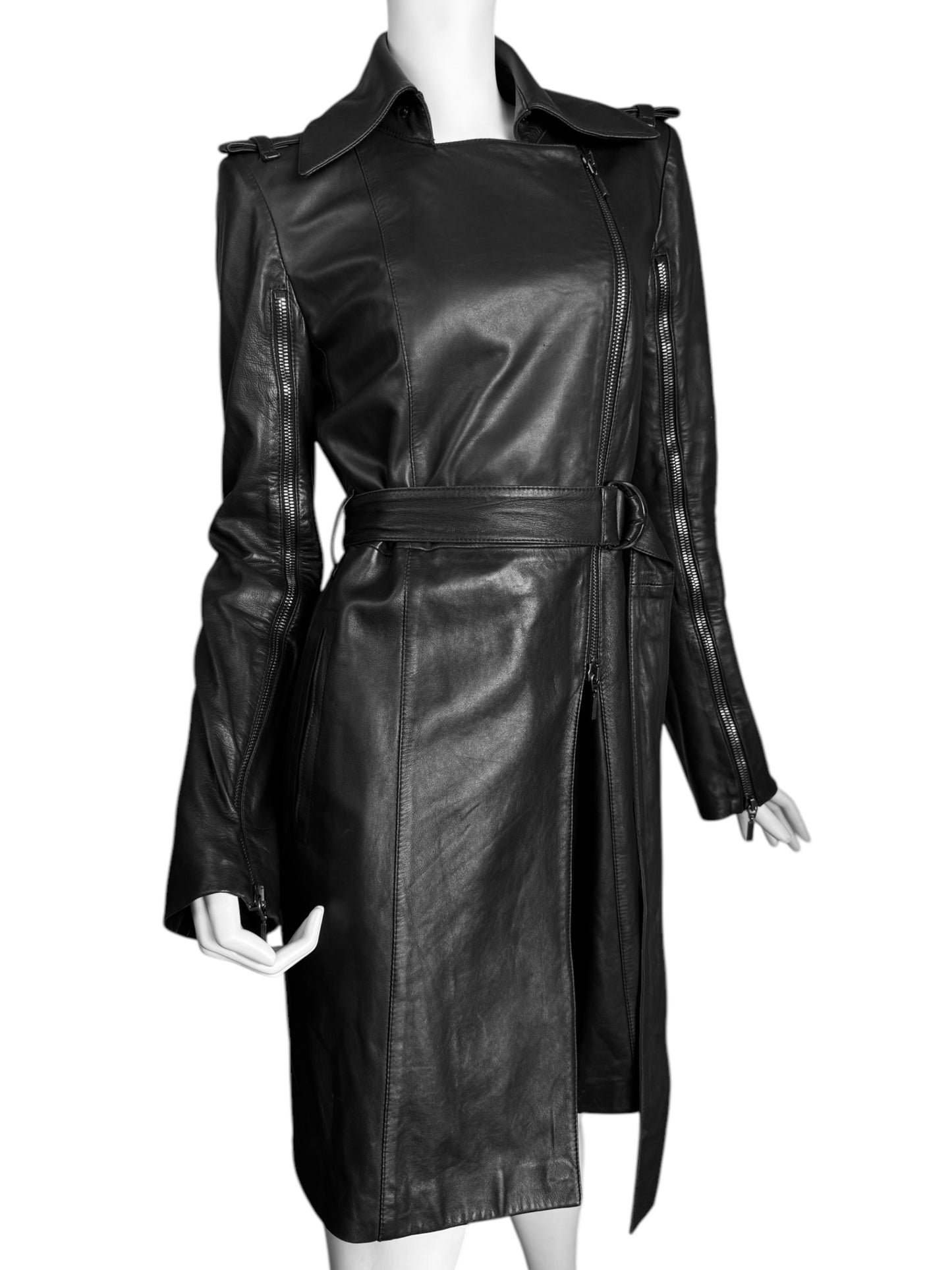 PLEIN SUD JEANS 2000s BLACK LEATHER ZIP SLEEVES COAT