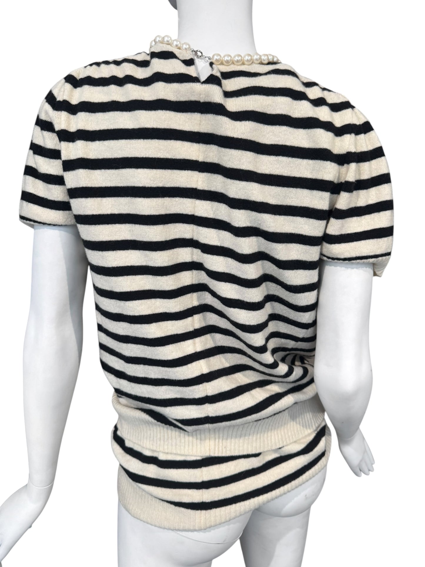 JUNYA WATANABE FW2003 WOOL CREAM & BLACK STRIPED PEARL NECKLACE TOP
