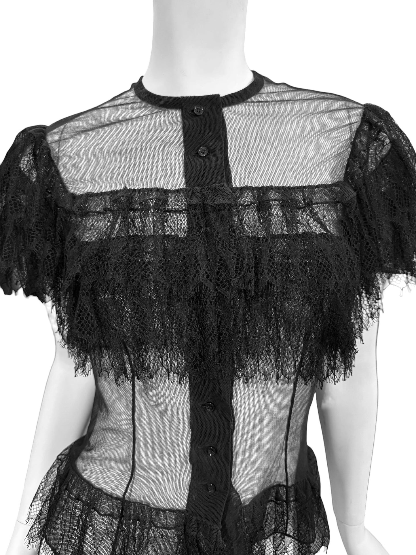 ALAÏA SS2016 BLACK TULLE & LACE SHEER TOP