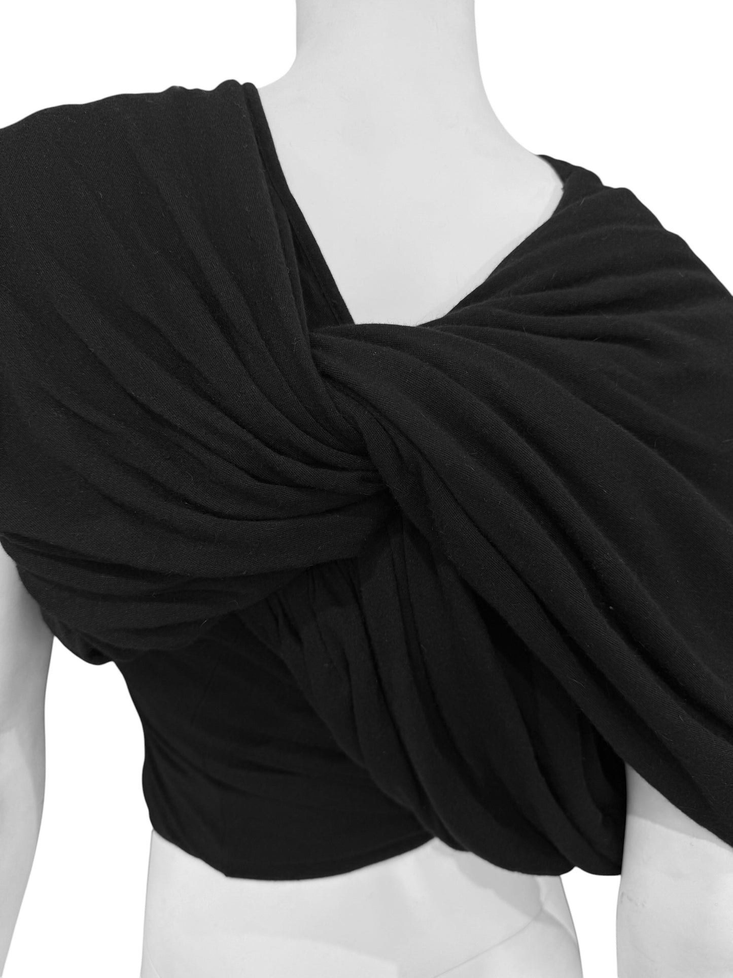 RICK OWENS FW2024 «PORTERVILLE» BLACK ASYMMETRICAL DRAPED TOP