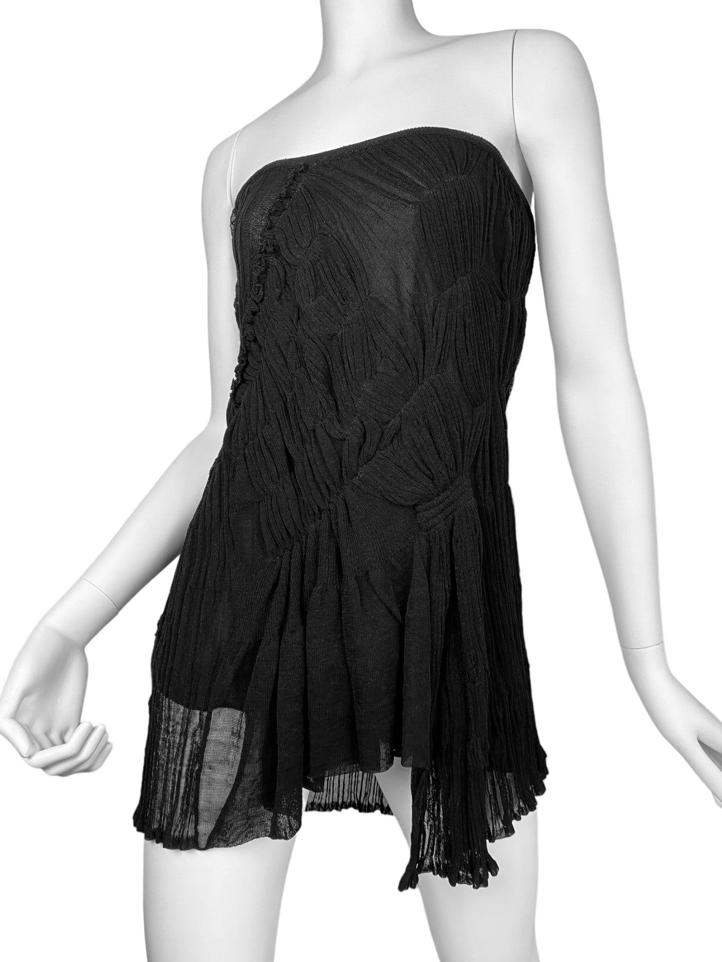 PLEIN SUD 2000s BLACK KNIT ASYMMETRICAL GATHERED SKIRT/BUSTIER TOP