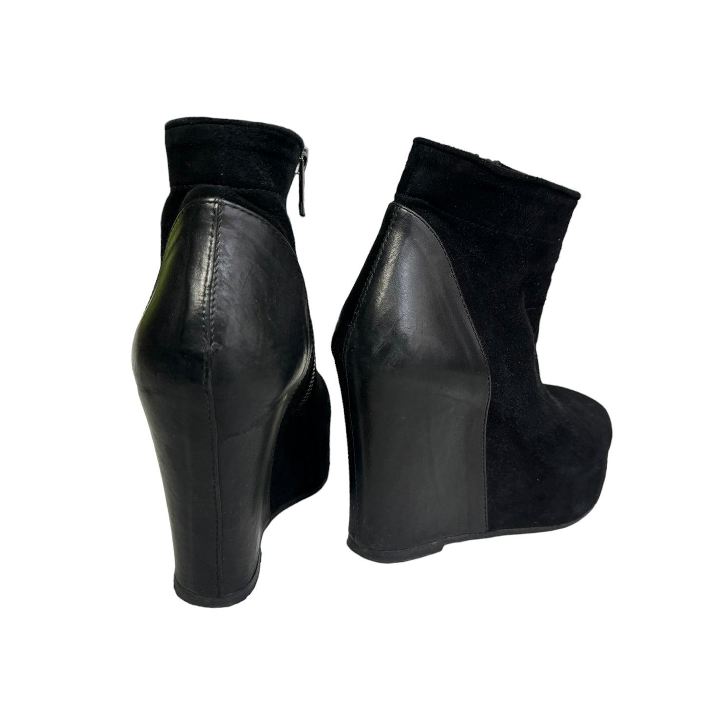 ANN DEMEULEMEESTER SS2011 BLACK LEATHER WEDGE ANKLE BOOTS