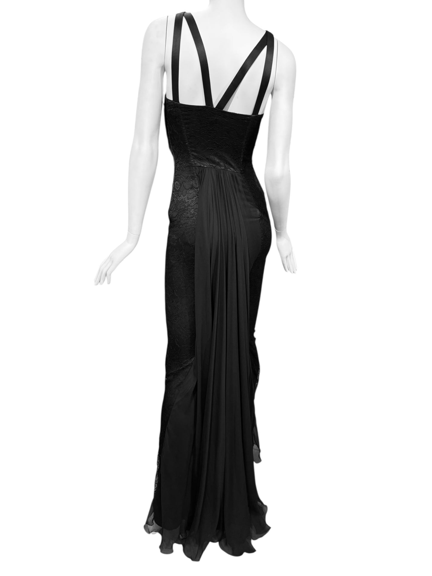 DOLCE & GABBANA FW2017 BLACK LACE & SILK DOUBLE STRAP MAXI DRESS