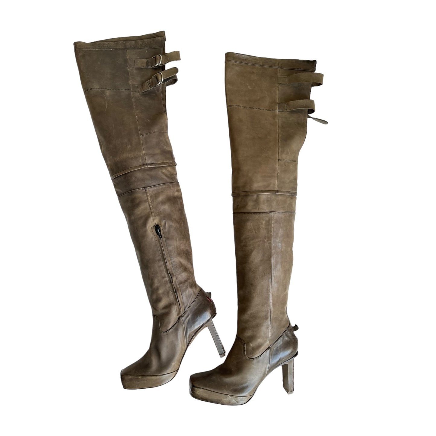 MARITHÉ+FRANÇOIS GIRBAUD 2000s BROWN LEATHER THIGH BOOTS