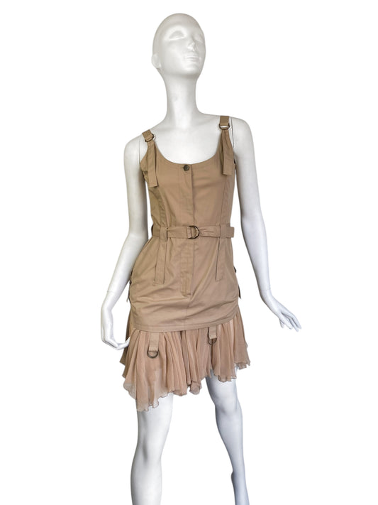 PLEIN SUD 2000s BEIGE BONDAGE MINI DRESS